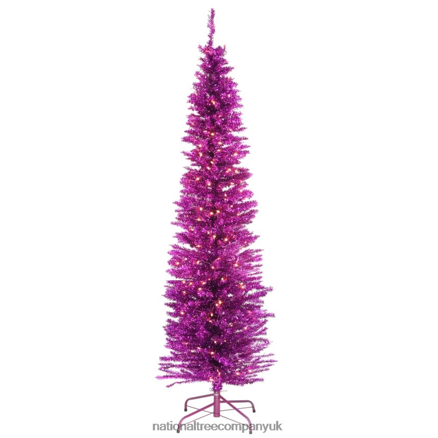 Trees | National Tree Company Pre-Lit Artificial Christmas Tree Pink Tinsel White Lights Includes Stand 7 feet F2L4F210
